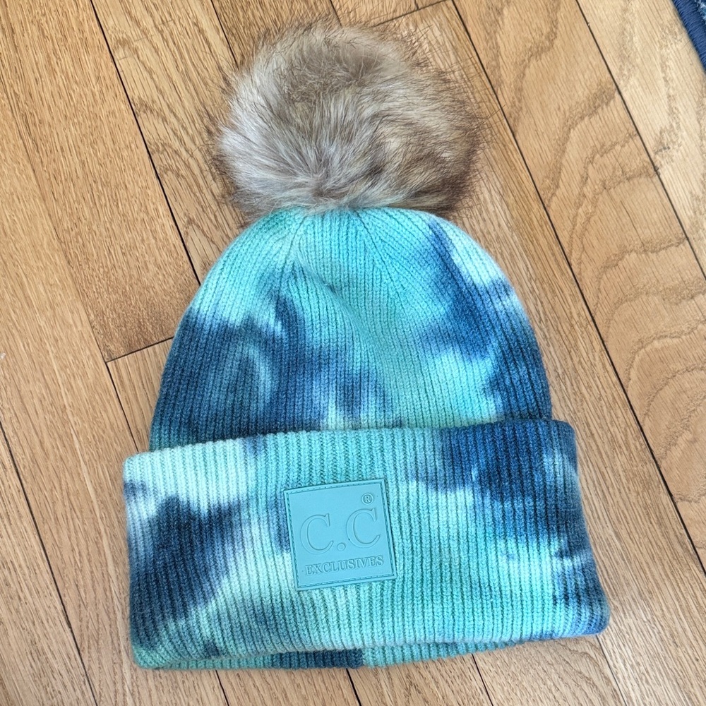 C.C Exclusives Tie-Dye Beanie with Fur Pom Pom